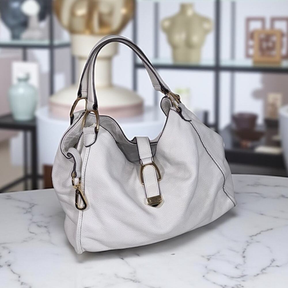 G.I.L.I Summer White Leather Stirrup Hobo Got It Love It Office to Evening Bag